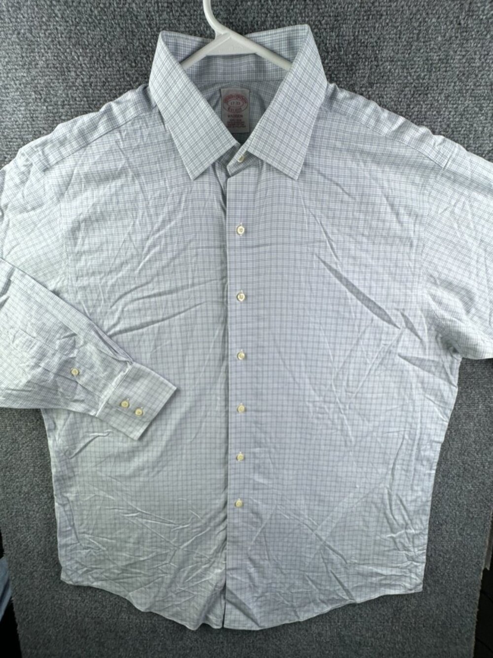 Brooks Brothers Cotton Long Sleeve Button Up Shirt 17 33 Madison Blue Plaid Men